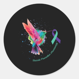 Suicide Prevention Awareness Sunflower Hummingbird Classic Round Sticker