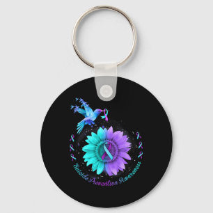 Suicide Prevention Awareness Sunflower Ribbon Mens Key Ring