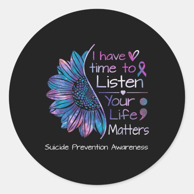 Suicide Prevention Awareness Sunflower Teal And Pu Classic Round Sticker (Front)