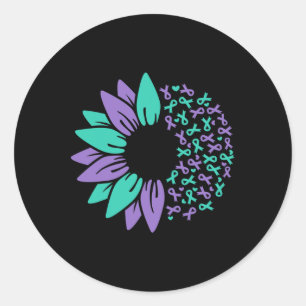 Suicide Prevention Awareness Sunflower Teal Purple Classic Round Sticker