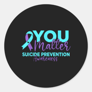 Suicide Prevention Awareness Teal &amp; Purple Rib Classic Round Sticker