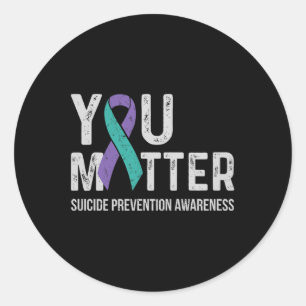 Suicide Prevention Awareness Teal & Purple Rib Classic Round Sticker