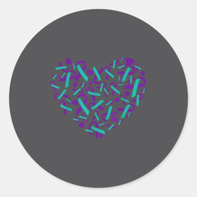 Suicide Prevention Awareness Teal &amp; Purple Rib Classic Round Sticker (Front)