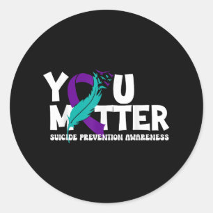Suicide Prevention Awareness Teal &amp; Purple Rib Classic Round Sticker