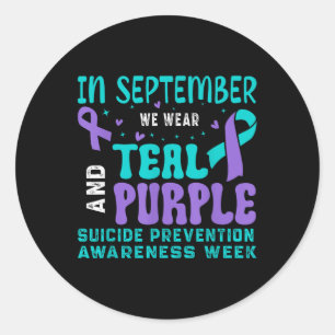Suicide Prevention Awareness Teal & Purple Rib Classic Round Sticker