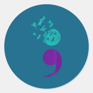 Suicide Prevention Awareness Teal & Purple Rib Classic Round Sticker