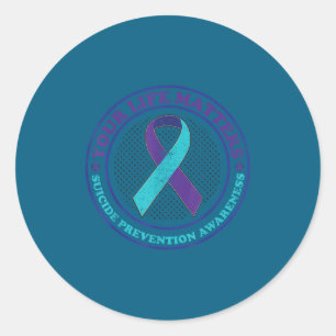 Suicide Prevention Awareness Teal &amp; Purple Rib Classic Round Sticker