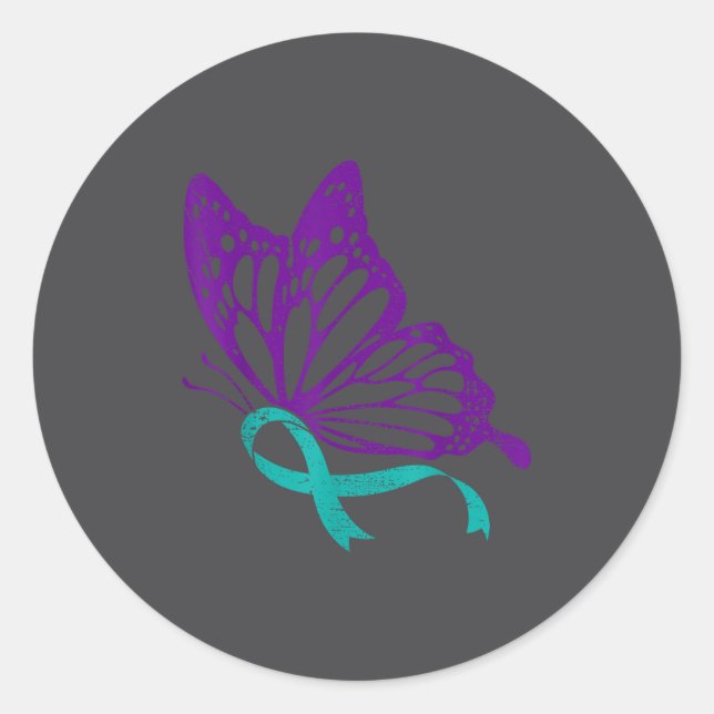 Suicide Prevention Awareness Teal &amp; Purple Rib Classic Round Sticker (Front)