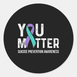 Suicide Prevention Awareness Teal &amp; Purple Rib Classic Round Sticker