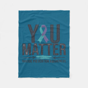 Suicide Prevention Awareness Teal &amp; Purple Rib Fleece Blanket