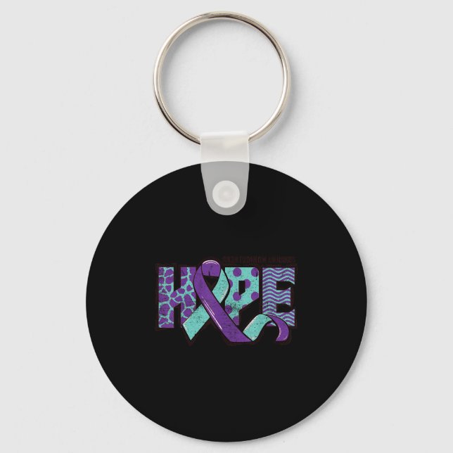 Suicide Prevention Awareness Teal &amp; Purple Rib Key Ring (Front)