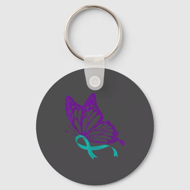 Suicide Prevention Awareness Teal &amp; Purple Rib Key Ring (Front)