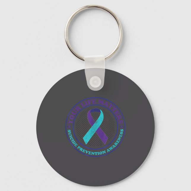 Suicide Prevention Awareness Teal &amp; Purple Rib Key Ring (Front)