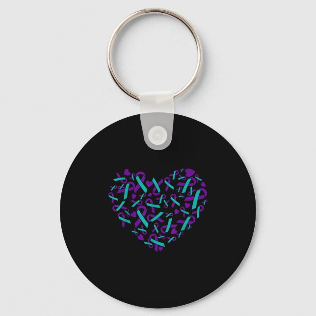 Suicide Prevention Awareness Teal &amp; Purple Rib Key Ring (Front)