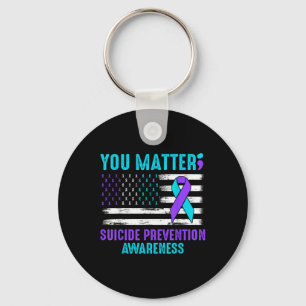Suicide Prevention Awareness Teal & Purple Rib Key Ring