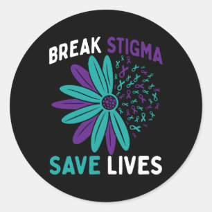 Suicide Prevention Awareness Teal And Purple Break Classic Round Sticker