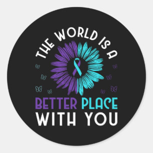 Suicide Prevention Awareness Teal And Purple Ribbo Classic Round Sticker