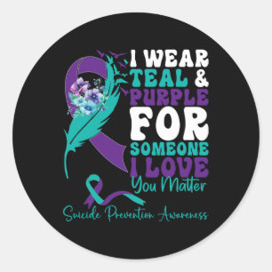 Suicide Prevention Awareness Teal And Purple Ribbo Classic Round Sticker