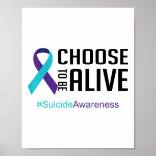 Suicide Prevention Awareness Teal And Purple Ribbo Poster
