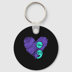 Suicide Prevention Awareness Teal Purple Heart Sem Key Ring