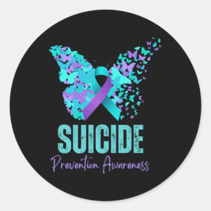 Suicide Prevention Awareness Teal Purple Ribbon Bu Classic Round Sticker