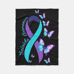 Suicide Prevention Awareness Teal Purple Ribbon Bu Fleece Blanket
