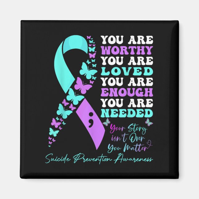 Suicide Prevention Awareness Teal Purple Ribbon Bu Magnet (Front)