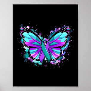 Suicide Prevention Awareness Teal Purple Ribbon Bu Poster
