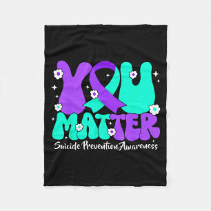 Suicide Prevention Awareness Teal Purple Ribbon Fleece Blanket