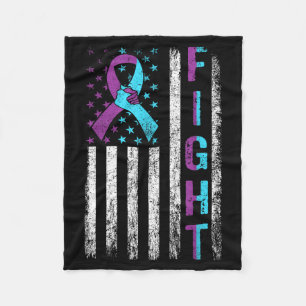 Suicide Prevention Awareness Teal Purple Ribbon Fleece Blanket