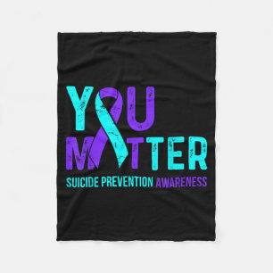 Suicide Prevention Awareness Teal Purple Ribbon Fleece Blanket