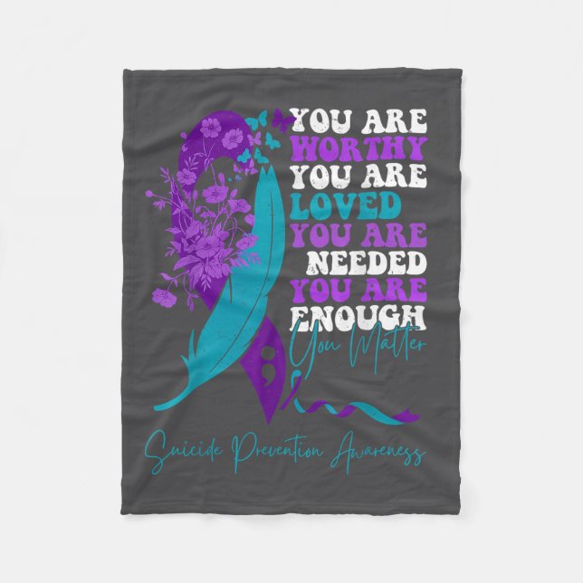 Suicide Prevention Awareness Teal Purple Ribbon Yo Fleece Blanket (Front)