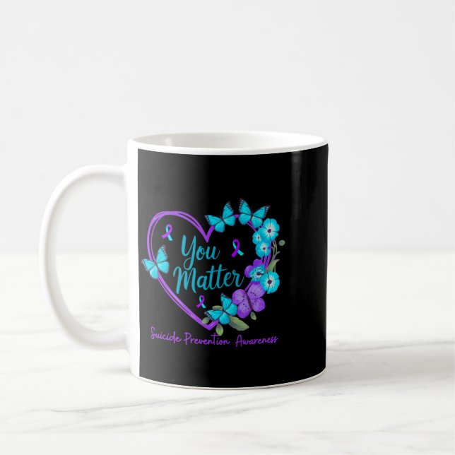 Suicide Prevention Awareness Teal Purple Ribbons Coffee Mug (Left)