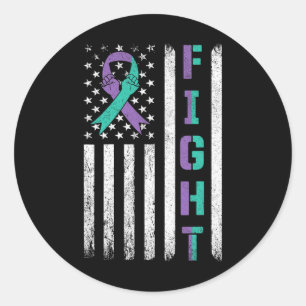 Suicide Prevention Awareness Teal Purple Usa Flag Classic Round Sticker
