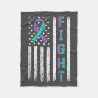 Suicide Prevention Awareness Teal Purple Usa Flag  Fleece Blanket