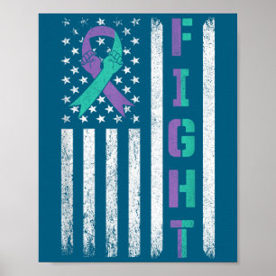 Suicide Prevention Awareness Teal Purple Usa Flag Poster