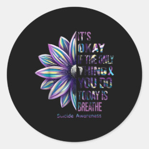 Suicide Prevention Awareness Teal Ribbon And Sunfl Classic Round Sticker