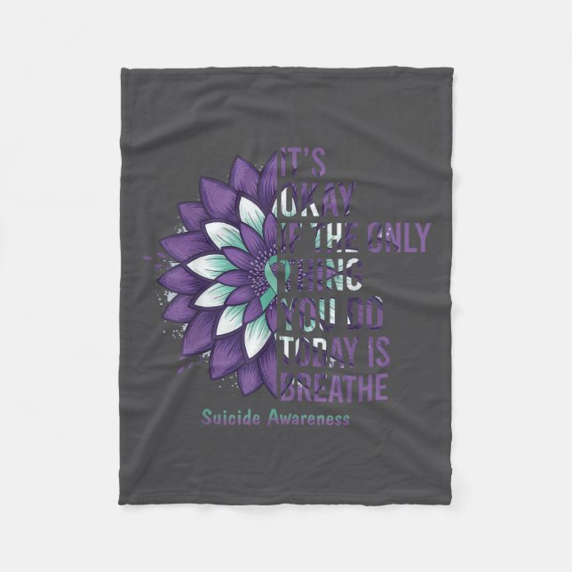 Suicide Prevention Awareness Teal Ribbon And Sunfl Fleece Blanket (Front)