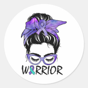 Suicide Prevention Awareness Warrior Messy Hair  Classic Round Sticker
