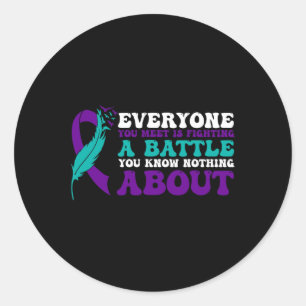 Suicide Prevention Awareness Warrior Purple Mental Classic Round Sticker