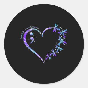 Suicide Prevention Awareness Week Heart Semicolon Classic Round Sticker
