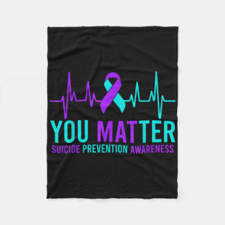 Suicide Prevention Awareness You Ribbon Heartbeat Fleece Blanket
