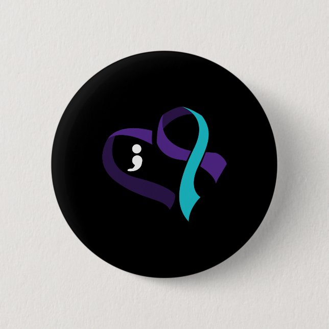 Suicide Prevention Heart Semicolon Mental Health A 6 Cm Round Badge (Front)