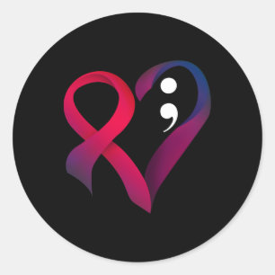 Suicide Prevention Heart Semicolon Mental Health A Classic Round Sticker