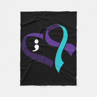 Suicide Prevention Heart Semicolon Mental Health A Fleece Blanket