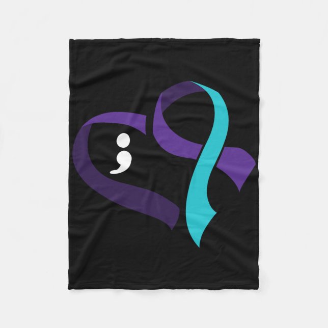 Suicide Prevention Heart Semicolon Mental Health A Fleece Blanket (Front)