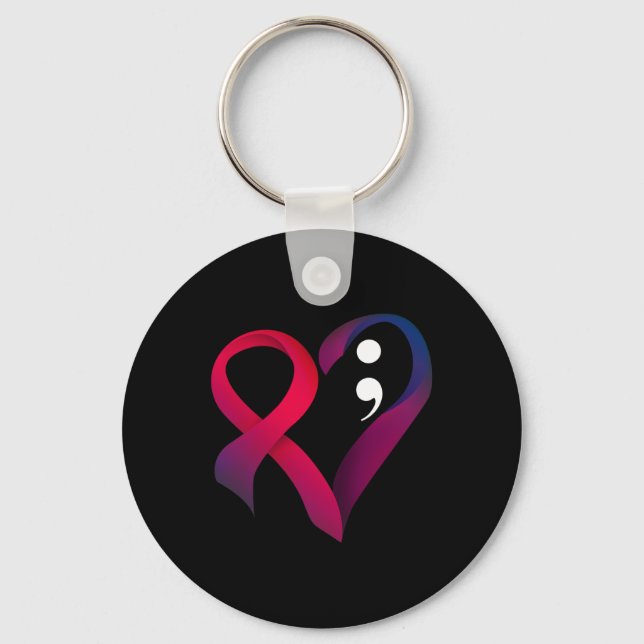 Suicide Prevention Heart Semicolon Mental Health A Key Ring (Front)