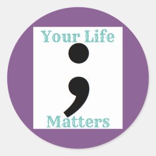 Suicide Prevention semicolon Classic Round Sticker
