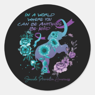 Suicide Prevention Sunflower Elephant Teal Purple Classic Round Sticker