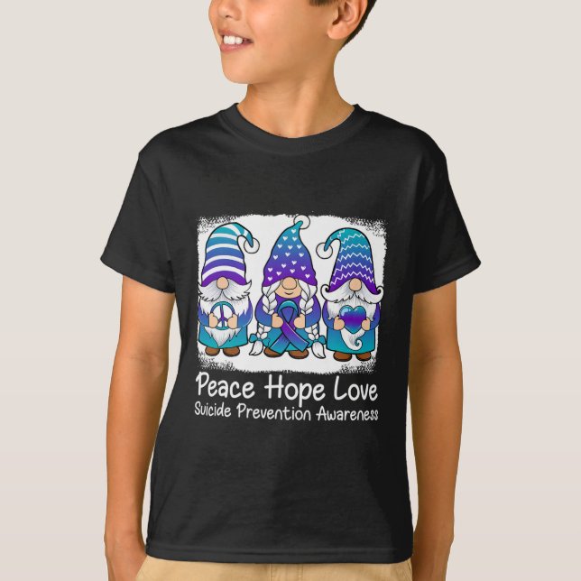 Suicide Prevention Support gnomes with ribbon Teal T-Shirt (Front)